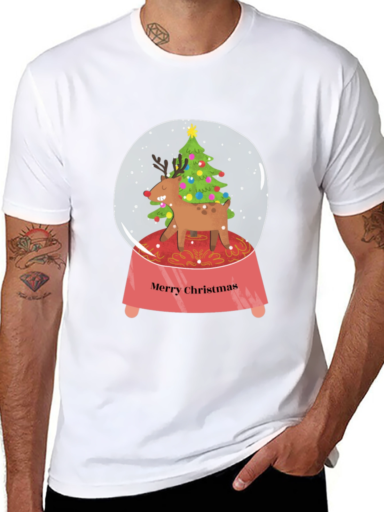Merry Christmas Reindeer Snow Globe T-Shirt