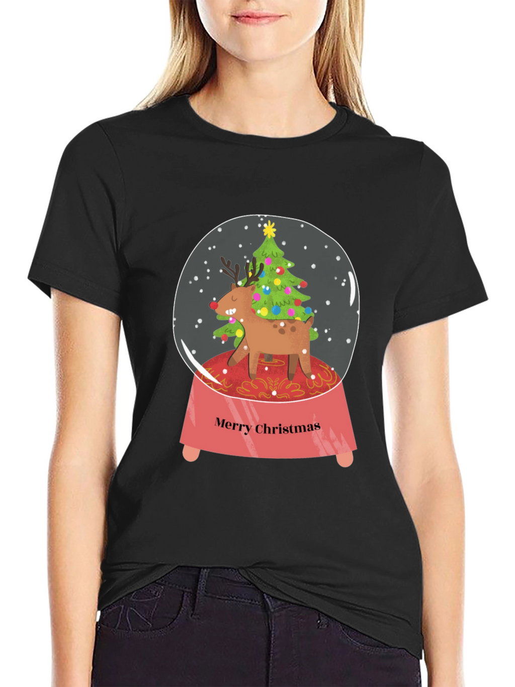 Merry Christmas Reindeer Snow Globe T-Shirt