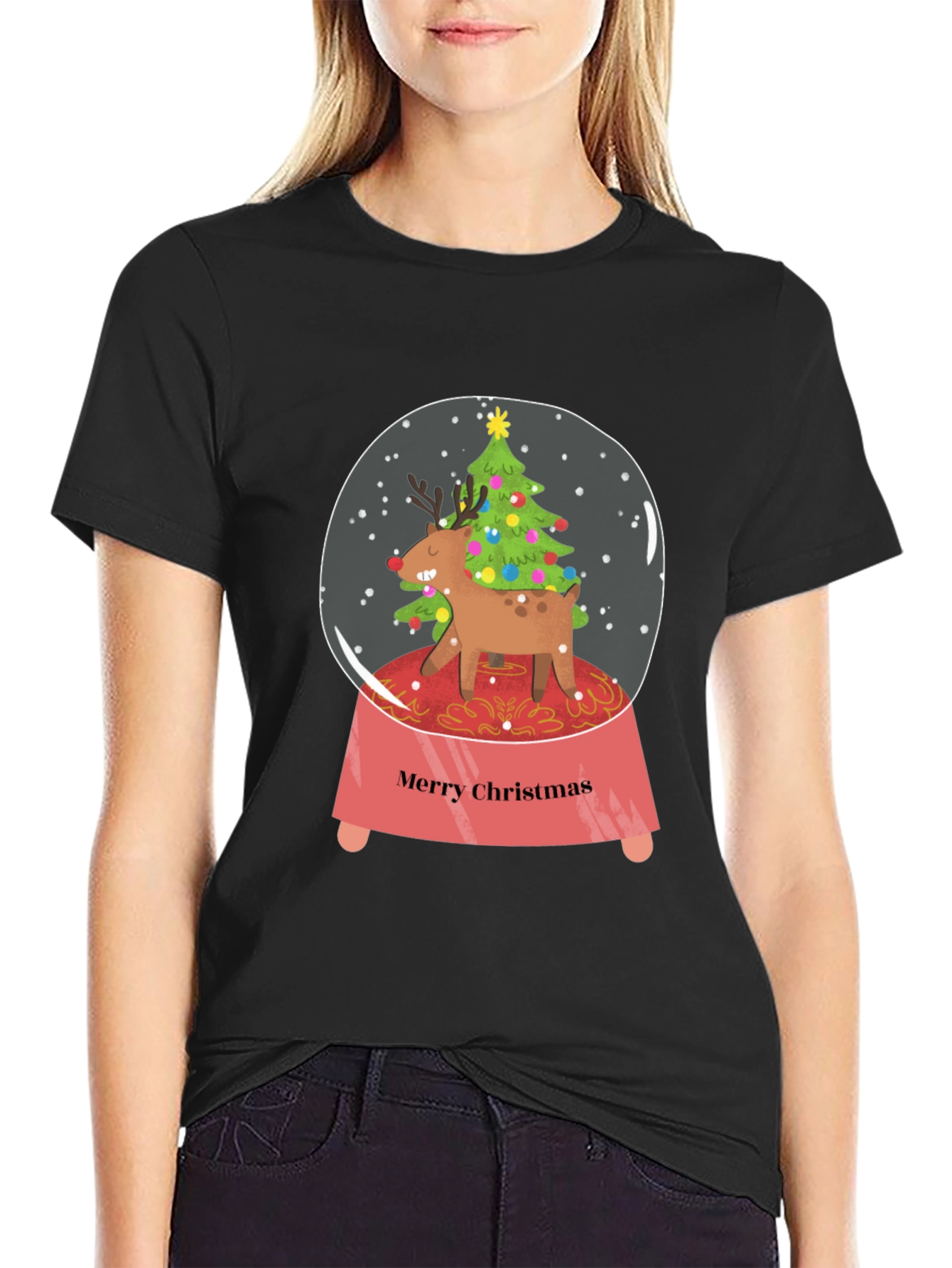 Merry Christmas Reindeer Snow Globe T-Shirt