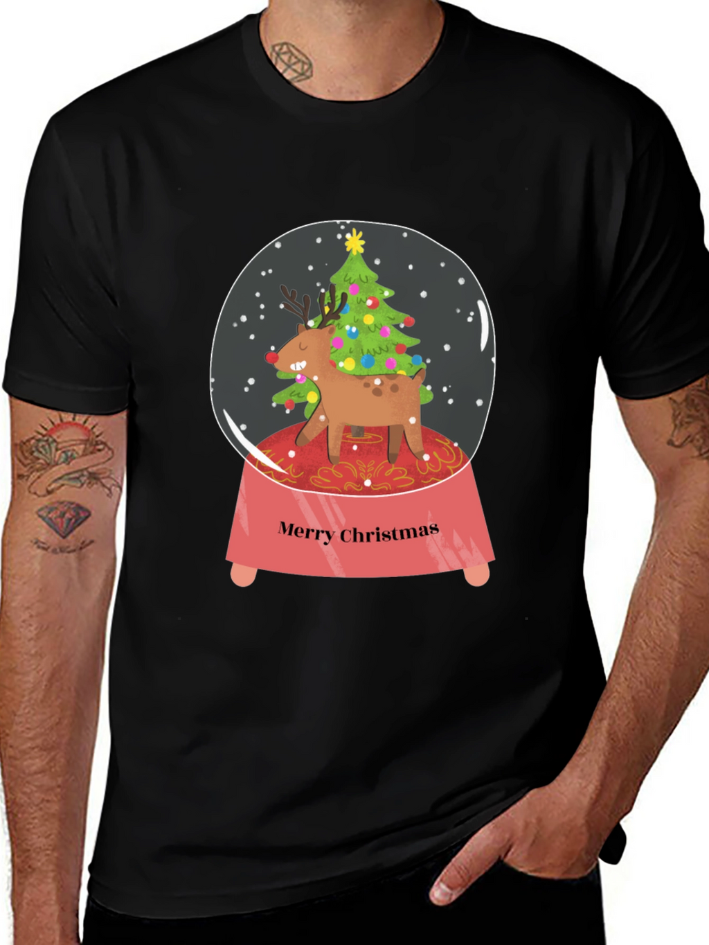 Merry Christmas Reindeer Snow Globe T-Shirt