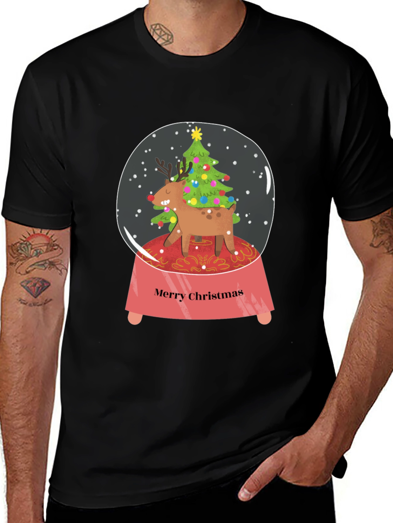 Merry Christmas Reindeer Snow Globe T-Shirt
