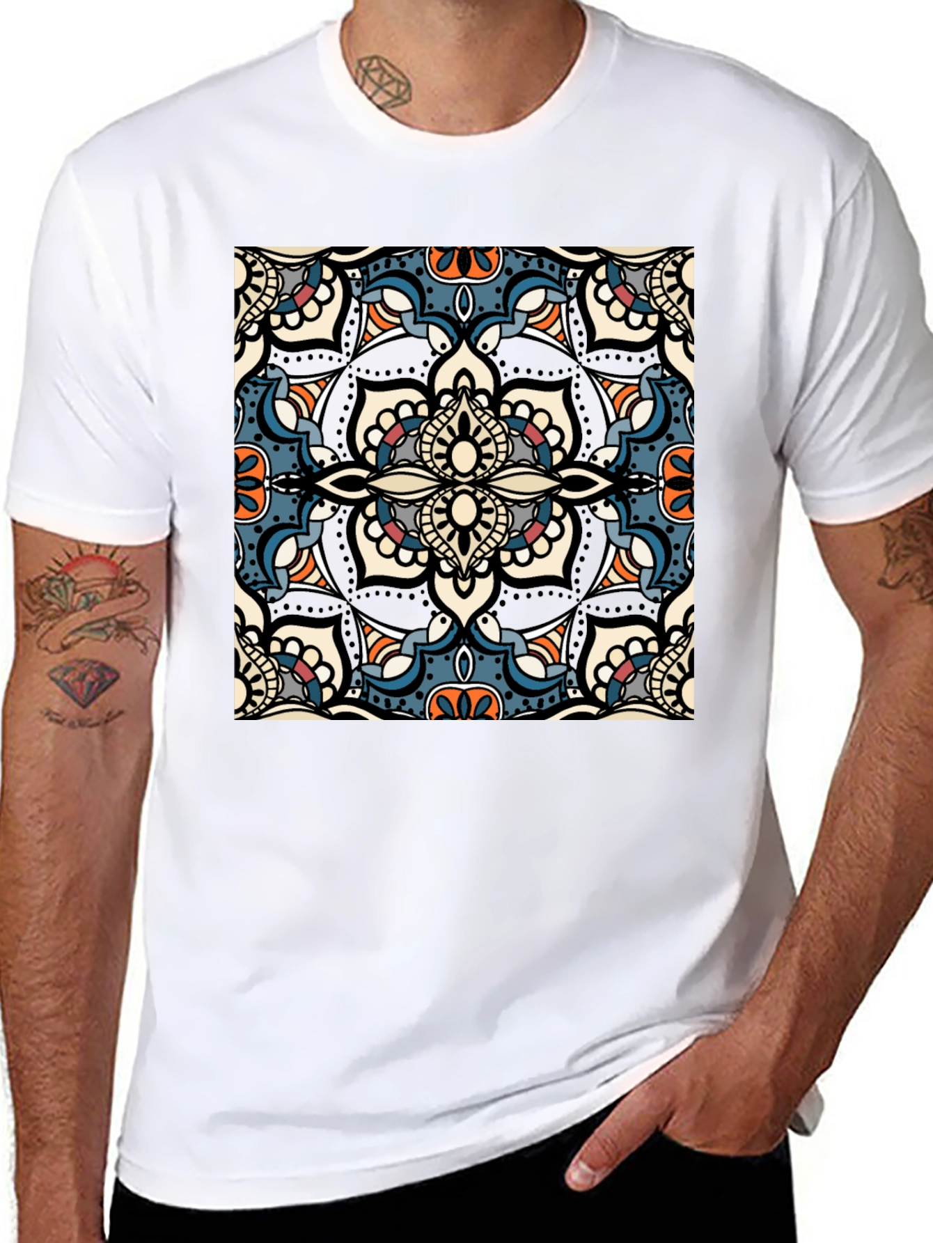 Mens Black T-Shirt with Mandala Design