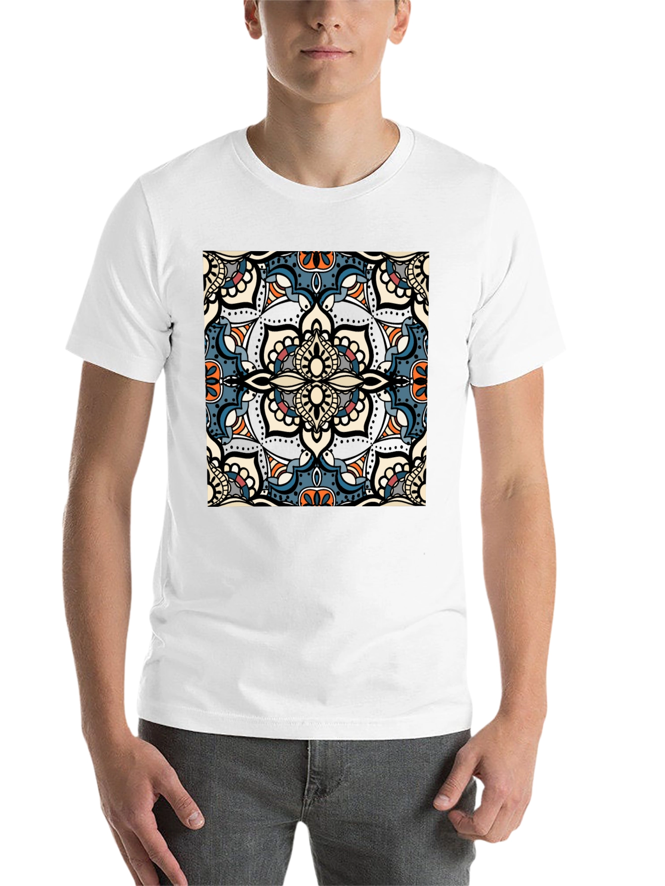 Mens Black T-Shirt with Mandala Design
