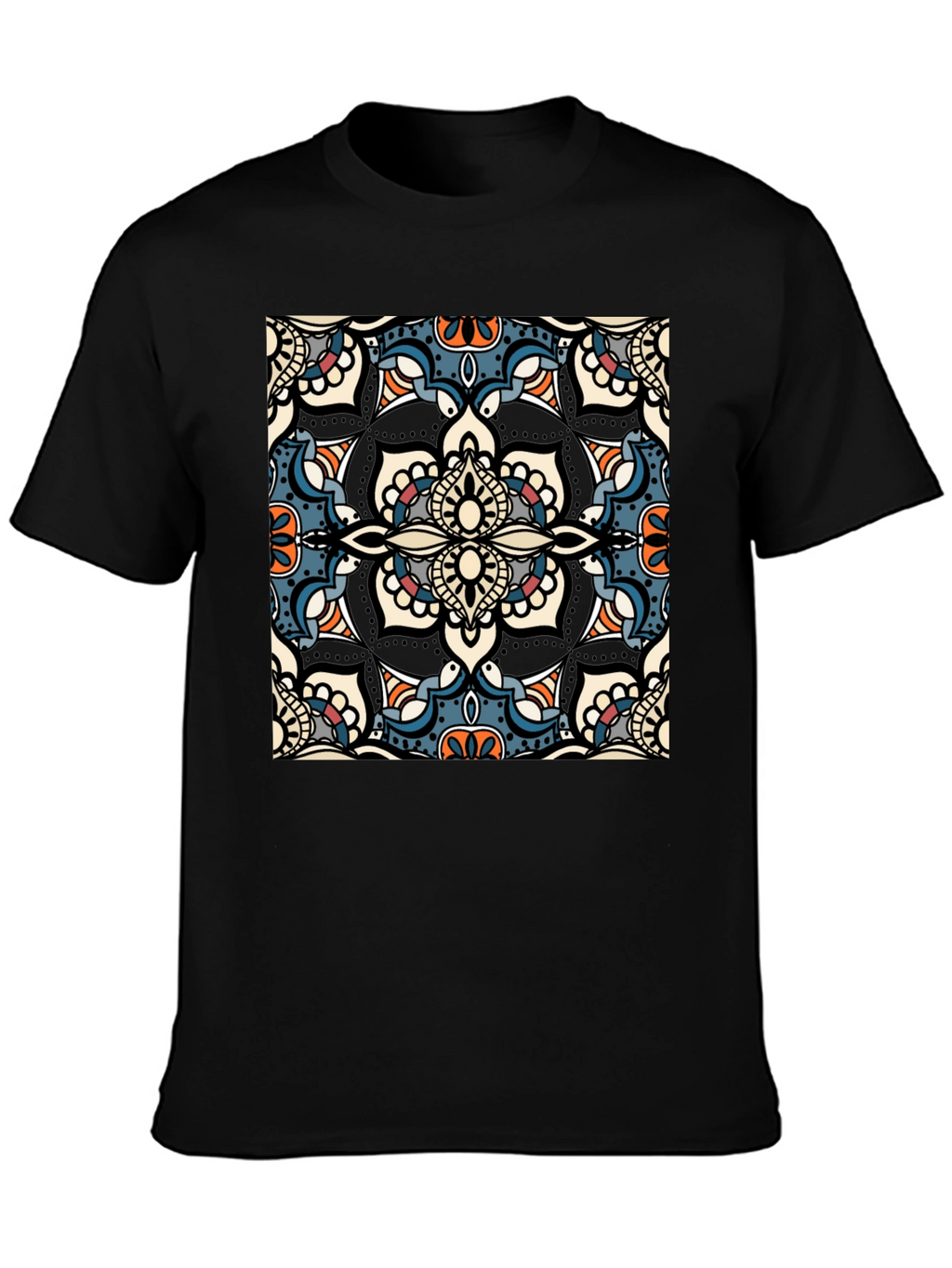 Mens Black T-Shirt with Mandala Design