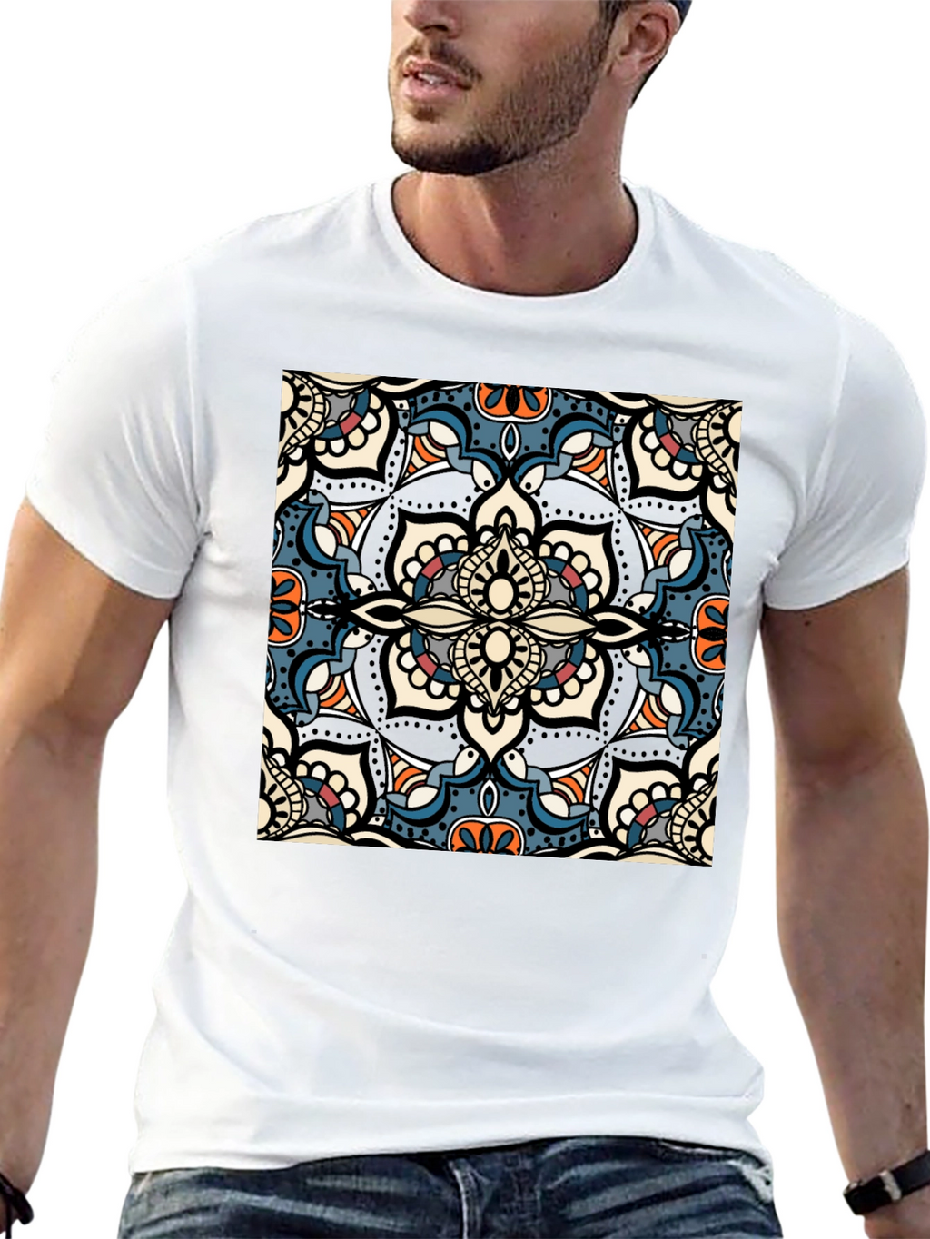 Mens Black T-Shirt with Mandala Design