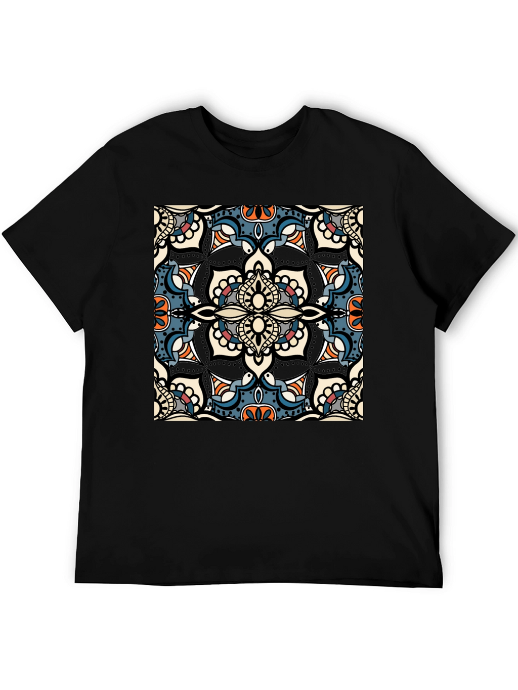Mens Black T-Shirt with Mandala Design