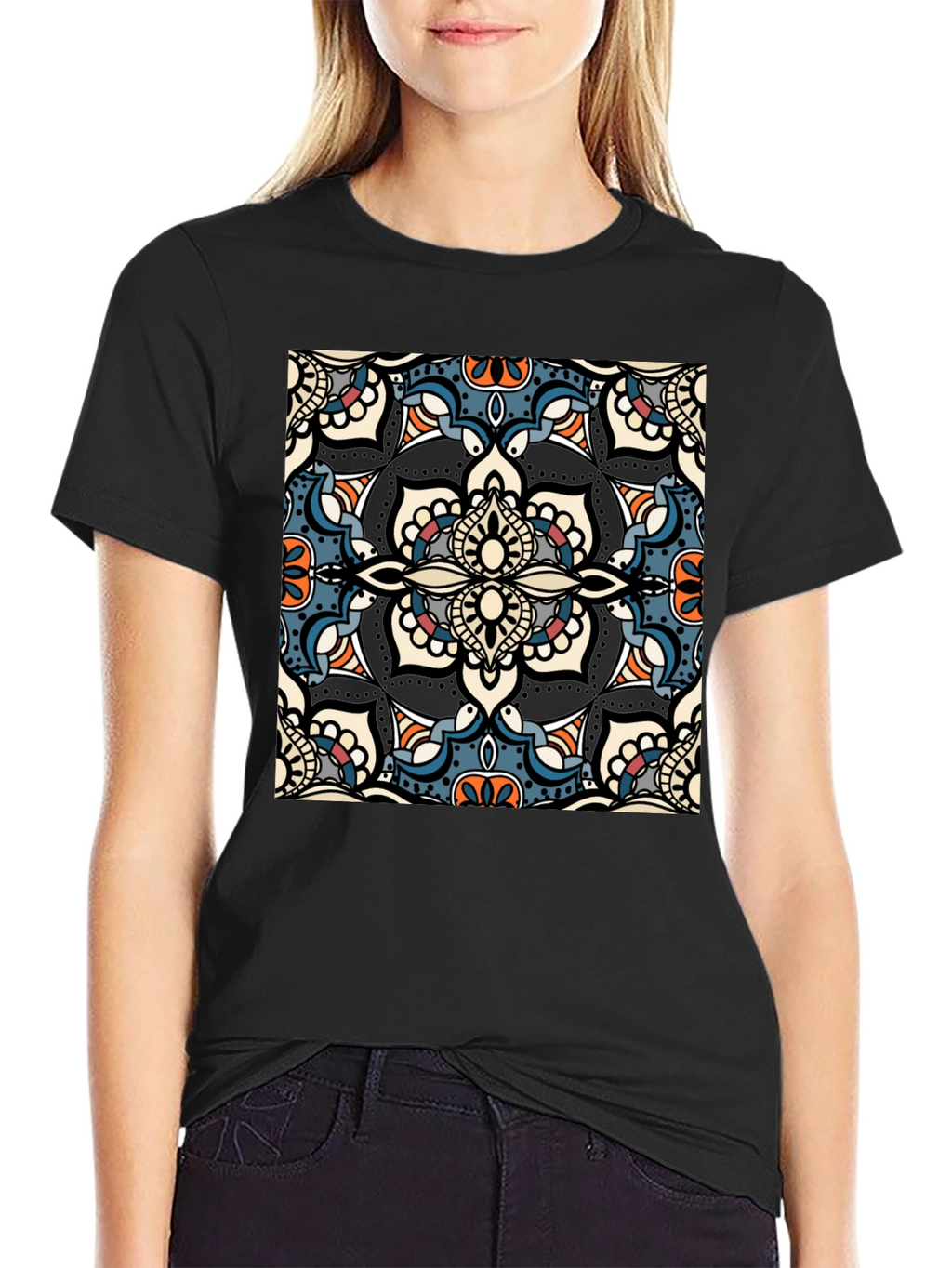 Mens Black T-Shirt with Mandala Design