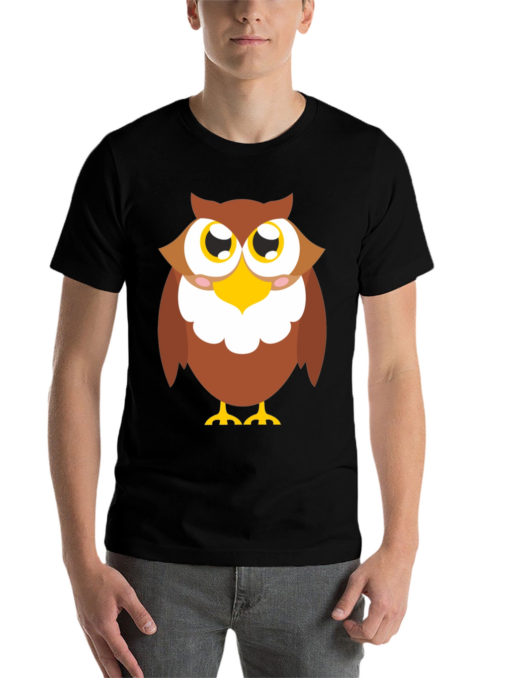 Owl Graphic Tee - Black Cotton Blend Casual Shirt