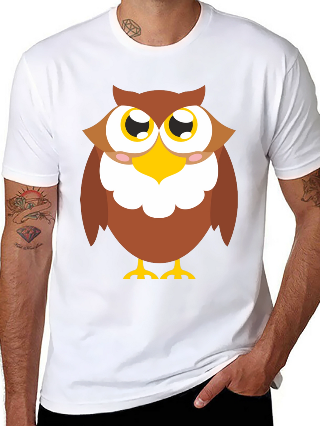 Owl Graphic Tee - Black Cotton Blend Casual Shirt