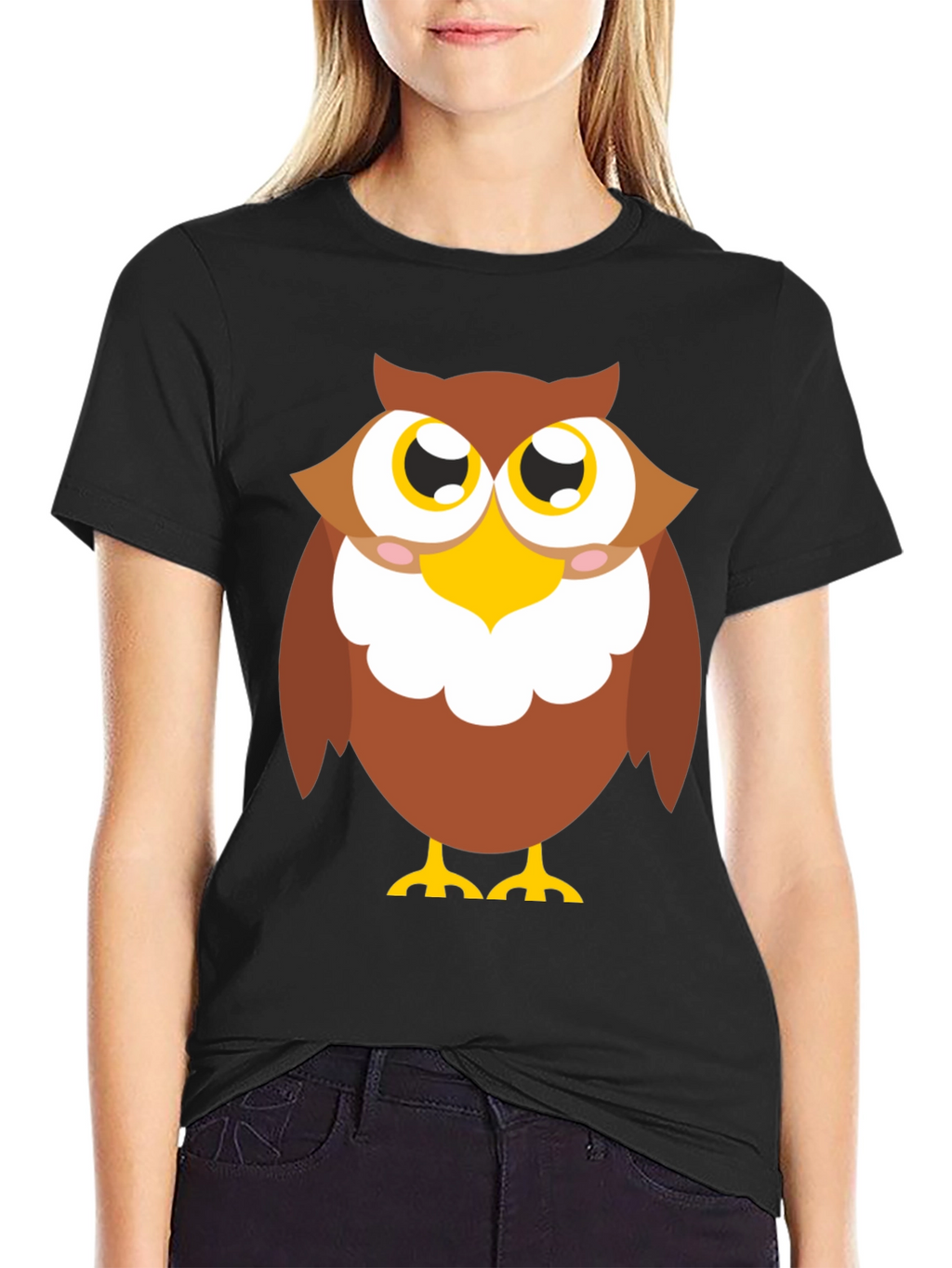 Owl Graphic Tee - Black Cotton Blend Casual Shirt