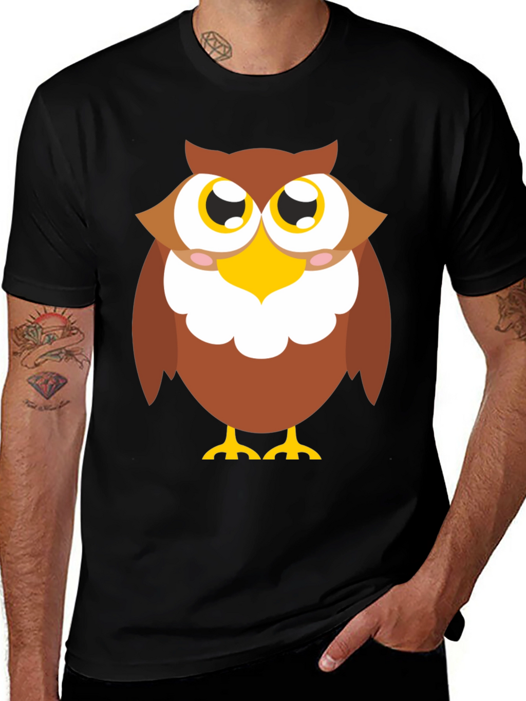 Owl Graphic Tee - Black Cotton Blend Casual Shirt