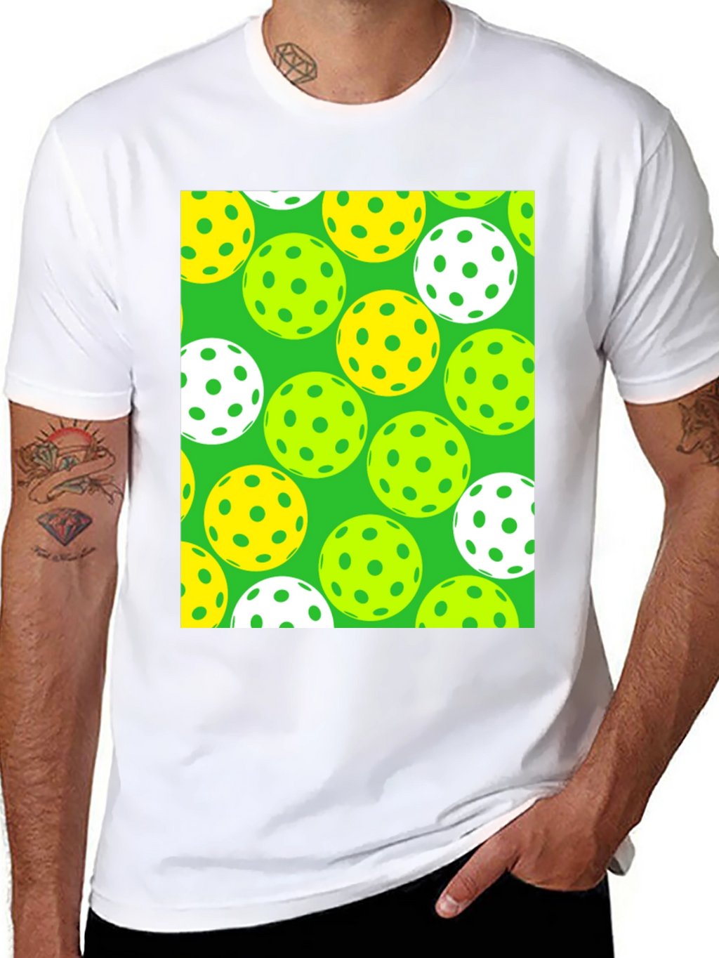 Pickleball Balls Patterned Black T-Shirt