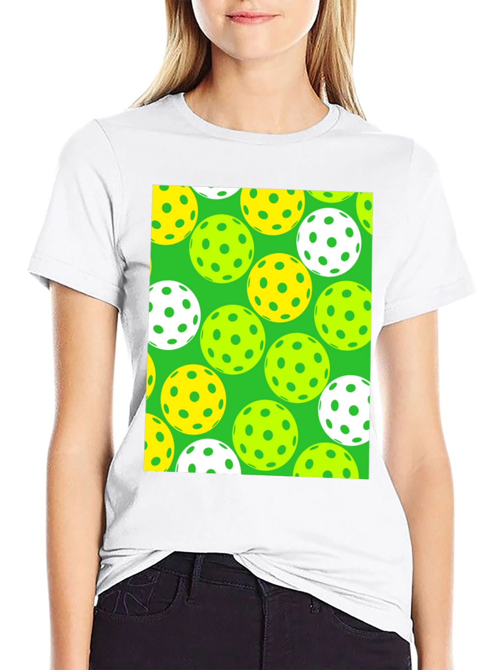 Pickleball Balls Patterned Black T-Shirt