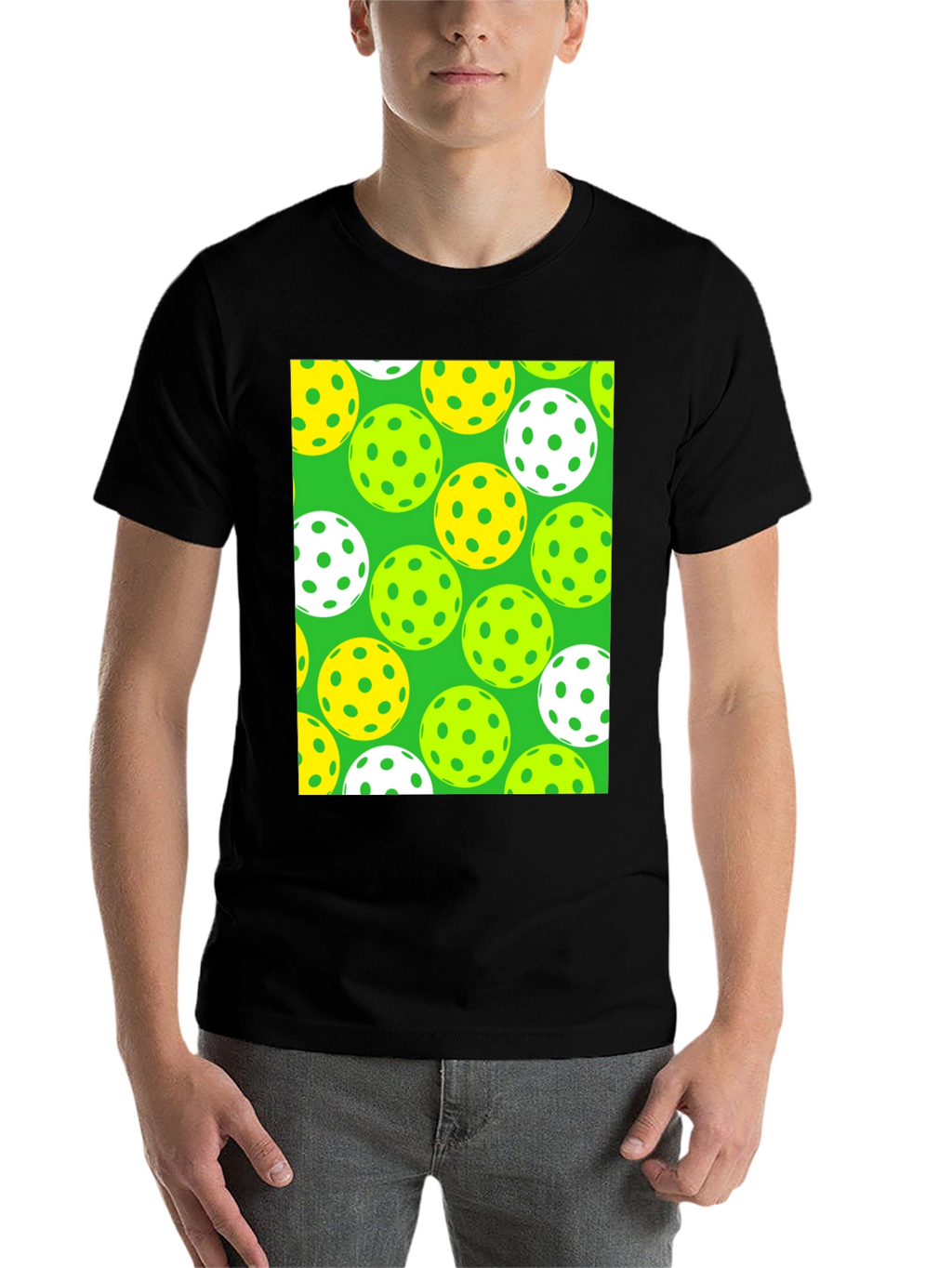 Pickleball Balls Patterned Black T-Shirt