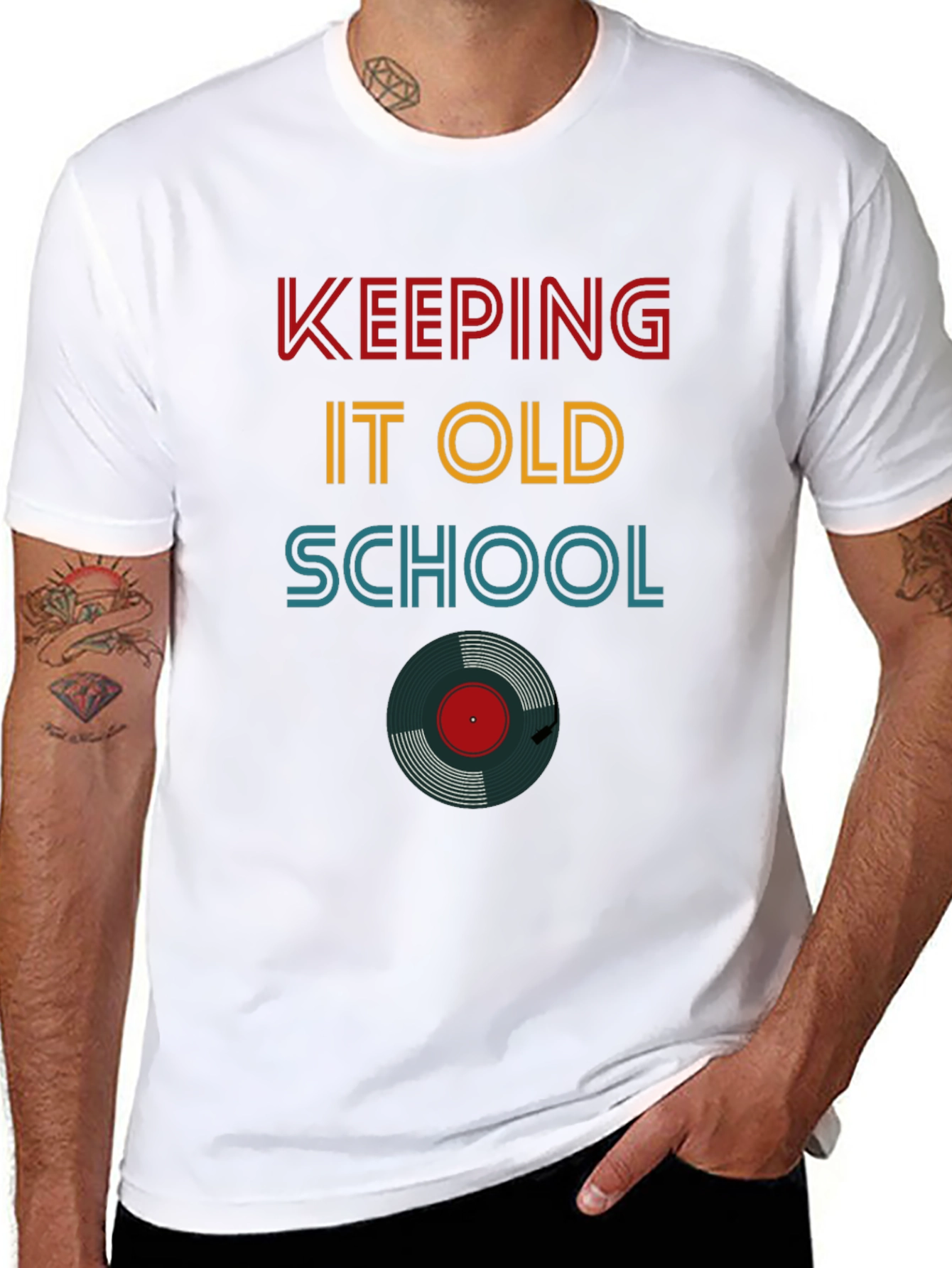 Keeping It Old School Vinyl Record Black T-Shirt