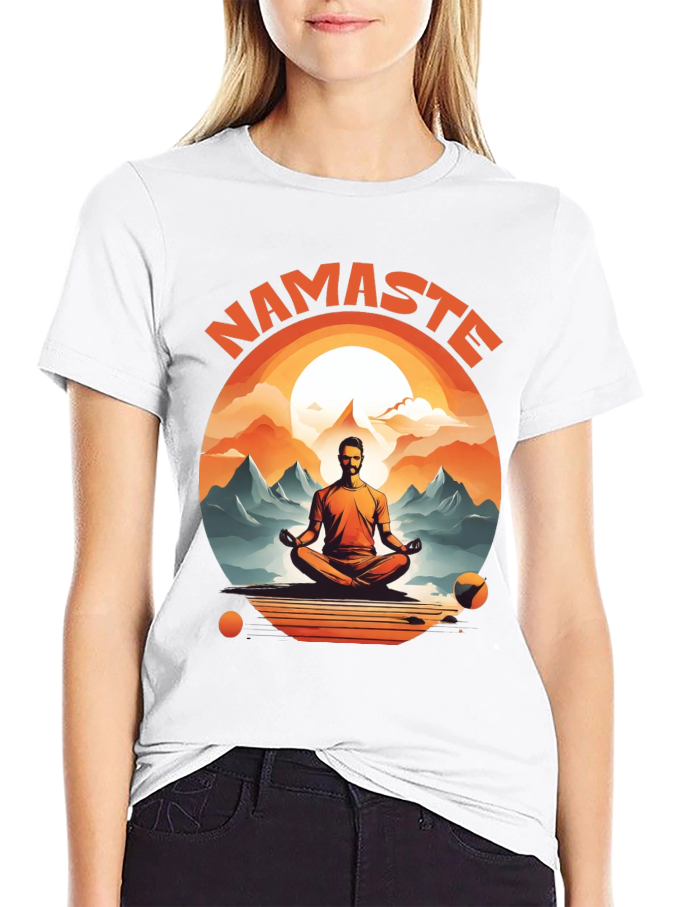 Namaste Yoga T-Shirt - Meditating Man Design