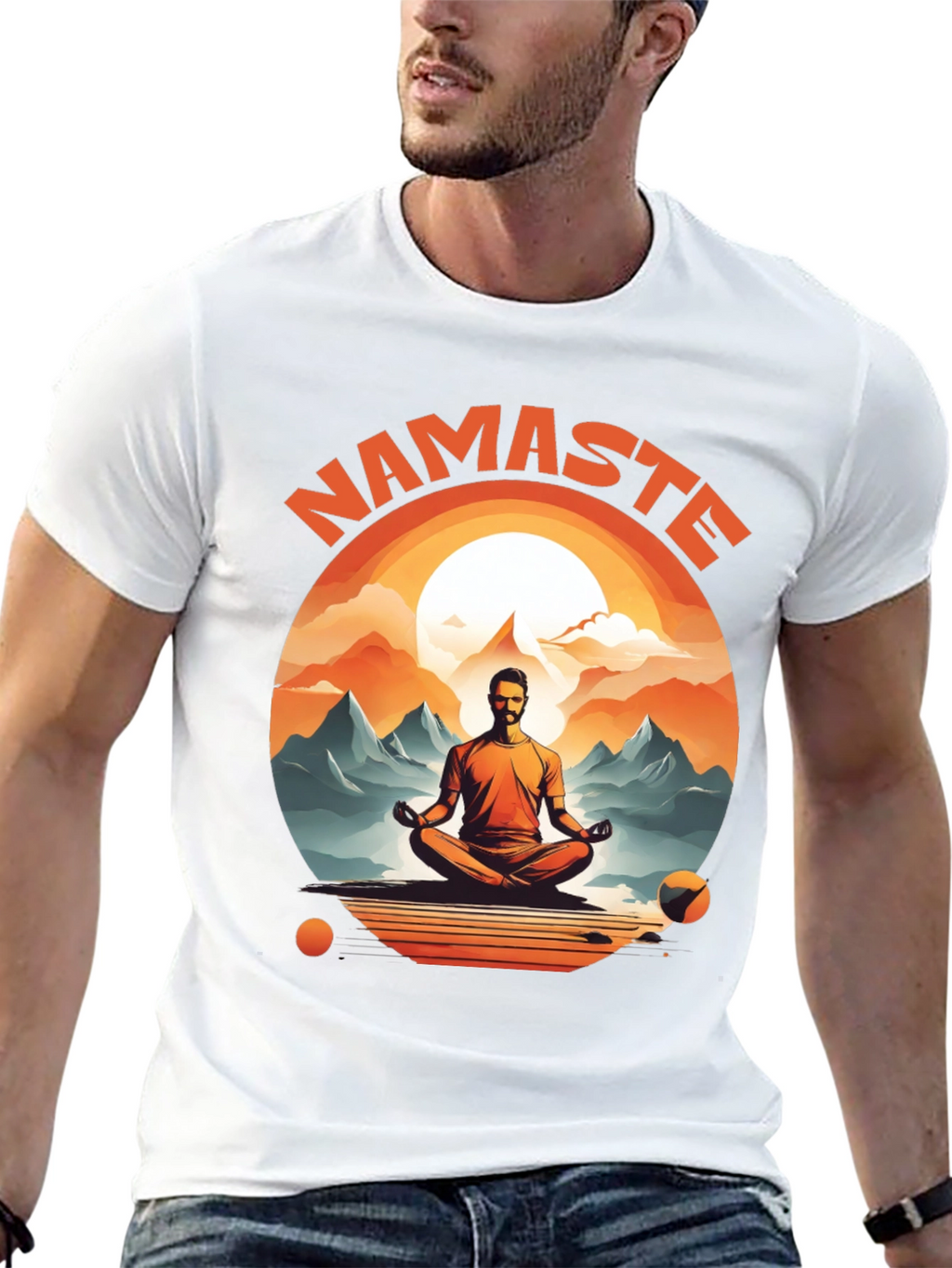 Namaste Yoga T-Shirt - Meditating Man Design