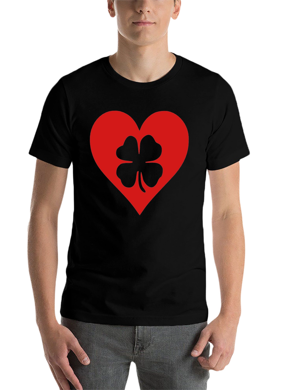 Lucky Heart Clover T-Shirt - Black
