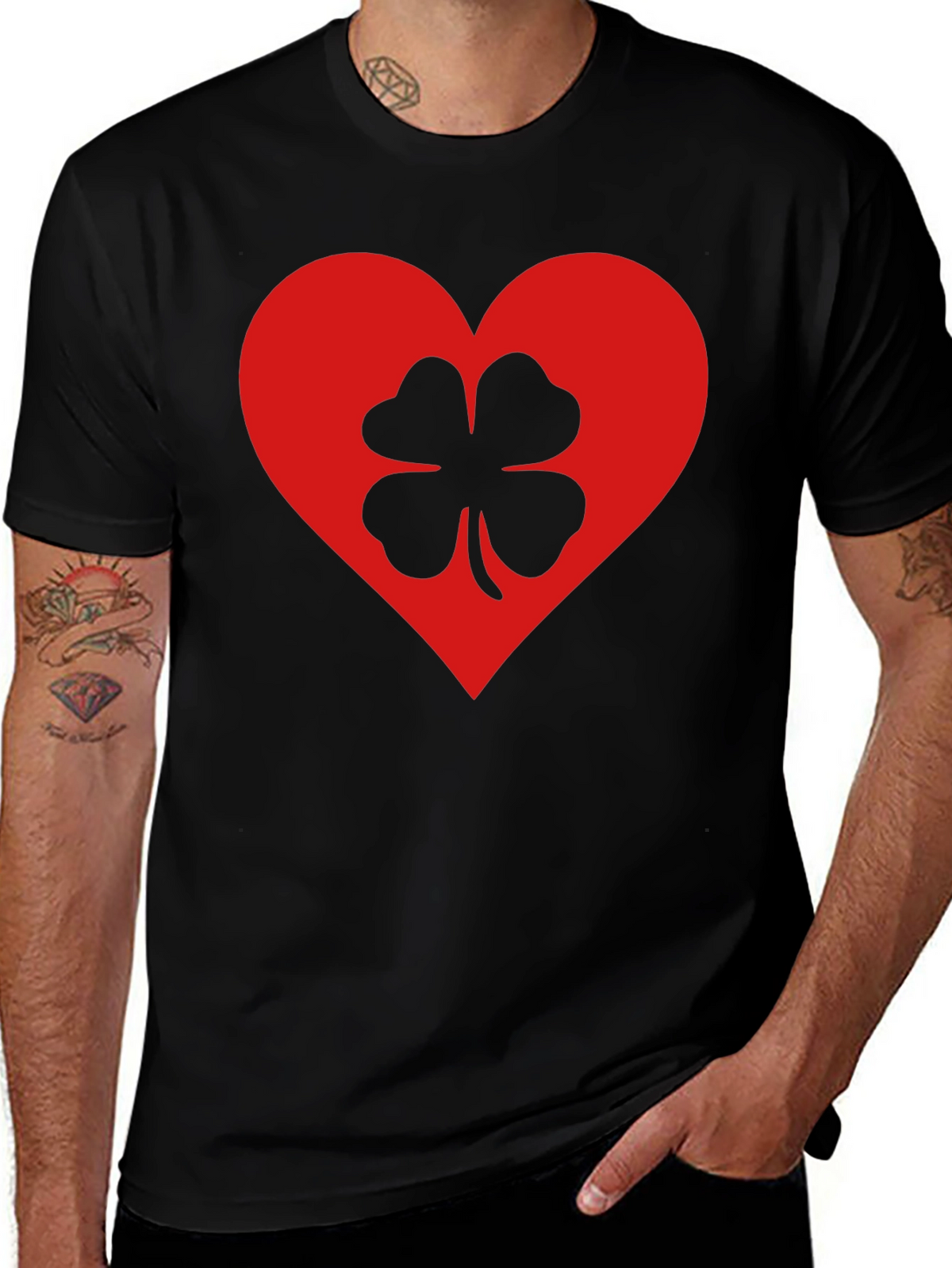 Lucky Heart Clover T-Shirt - Black