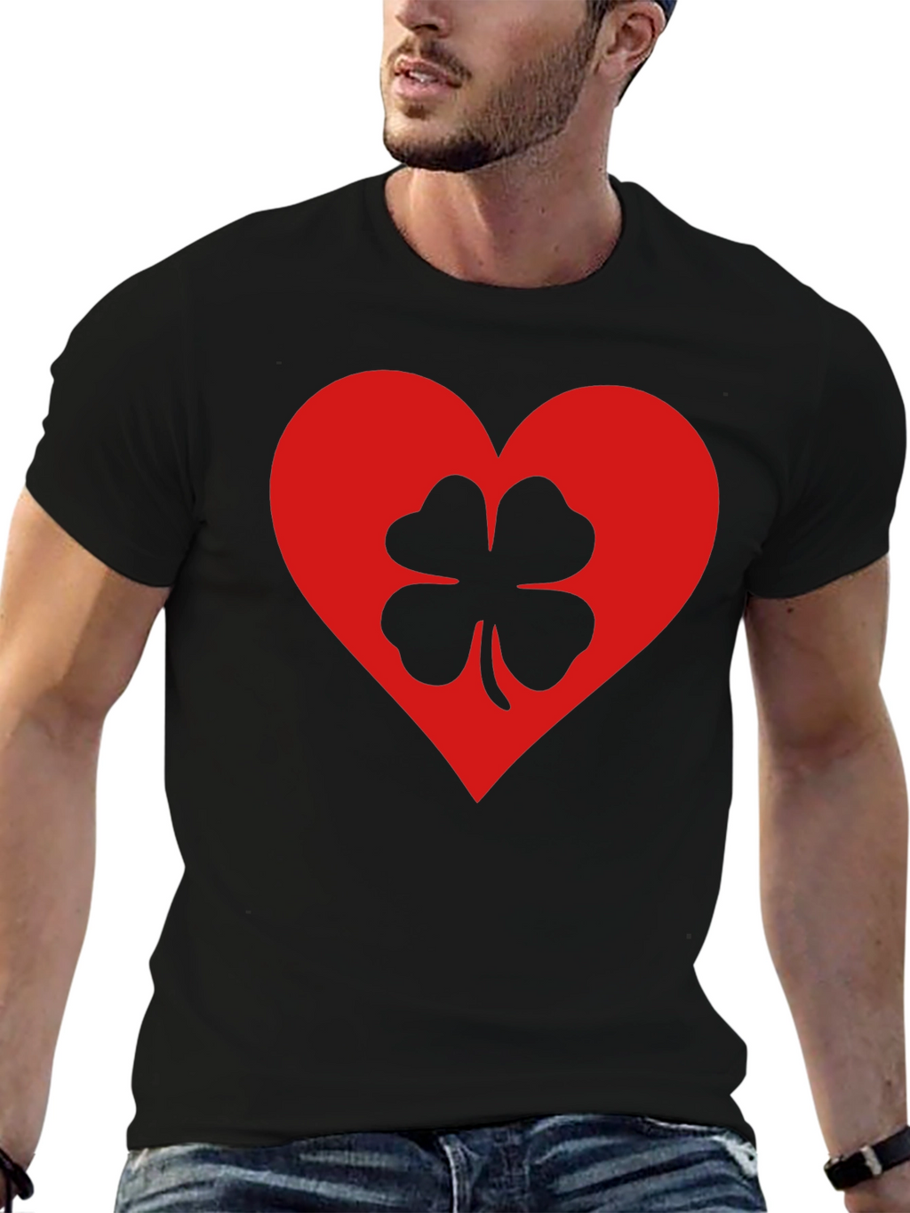 Lucky Heart Clover T-Shirt - Black