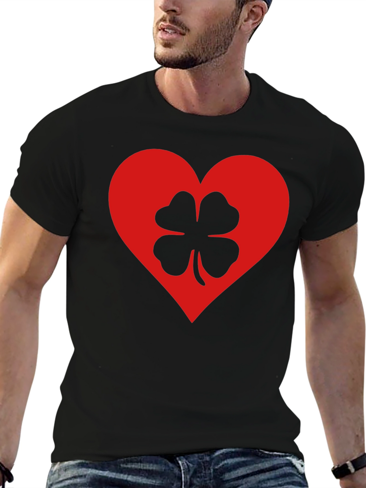 Lucky Heart Clover T-Shirt - Black