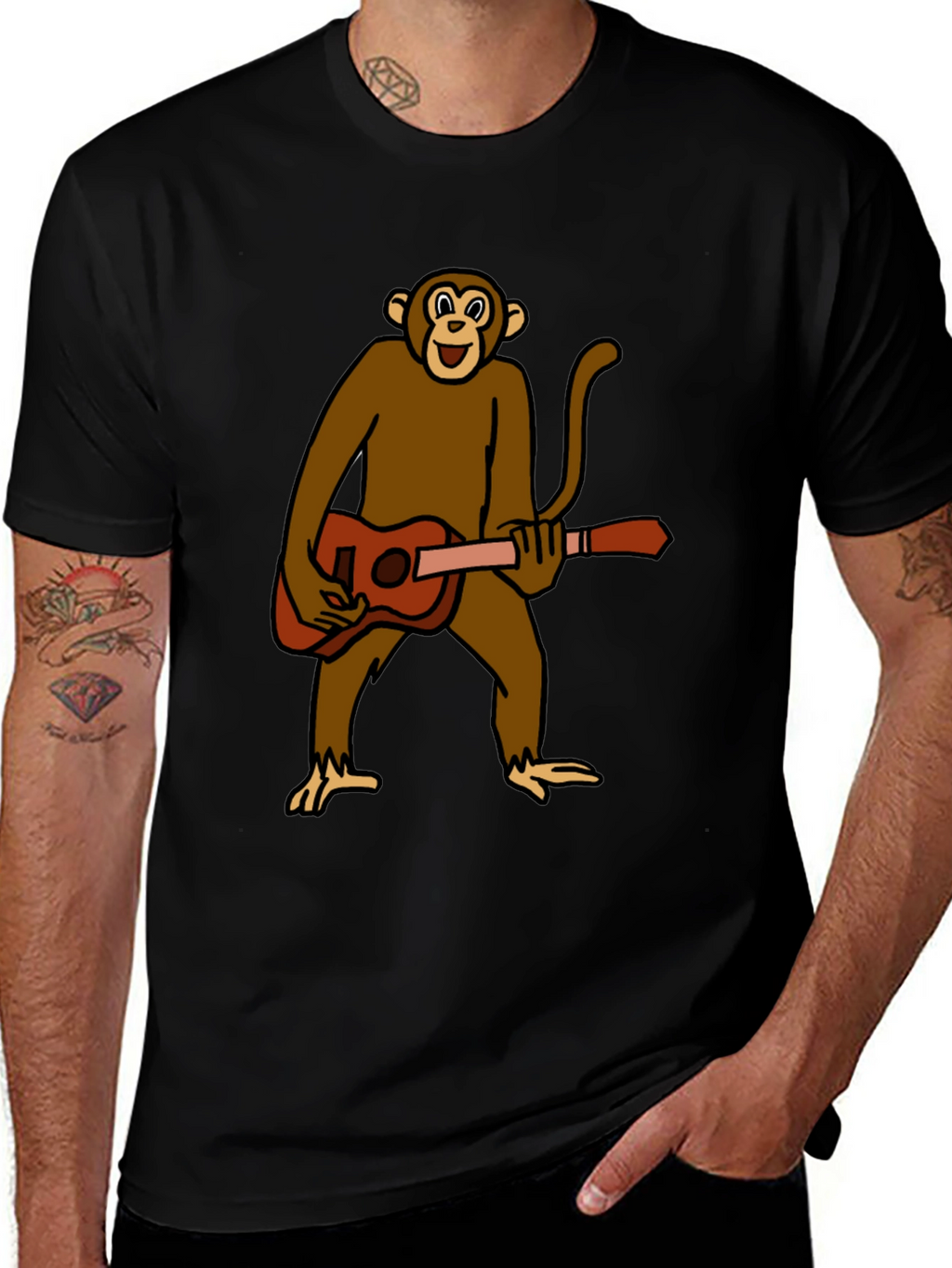 Monkey Guitar Player Graphic T-Shirt
