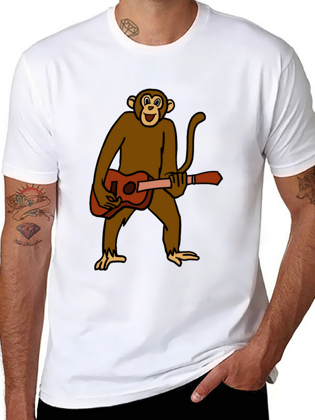 Monkey Guitar Player Graphic T-Shirt