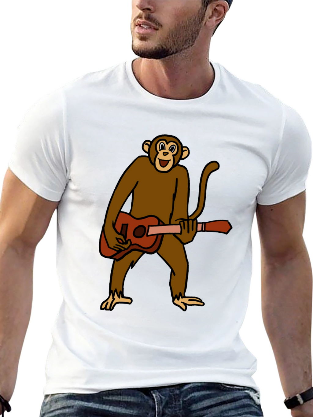 Monkey Guitar Player Graphic T-Shirt