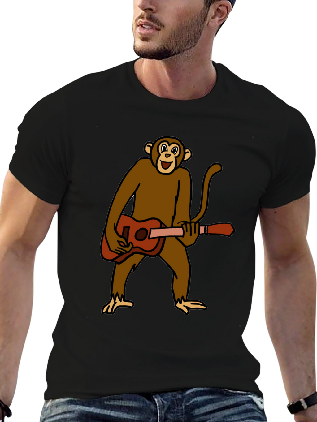 Monkey Guitar Player Graphic T-Shirt