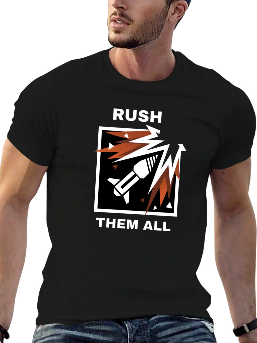 RUSH THEM ALL Black Graphic Tee - Gaming Apparel