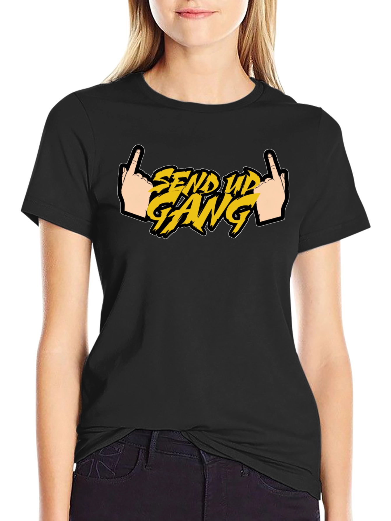Send Up Gang Graphic Tee - Black Cotton T-Shirt