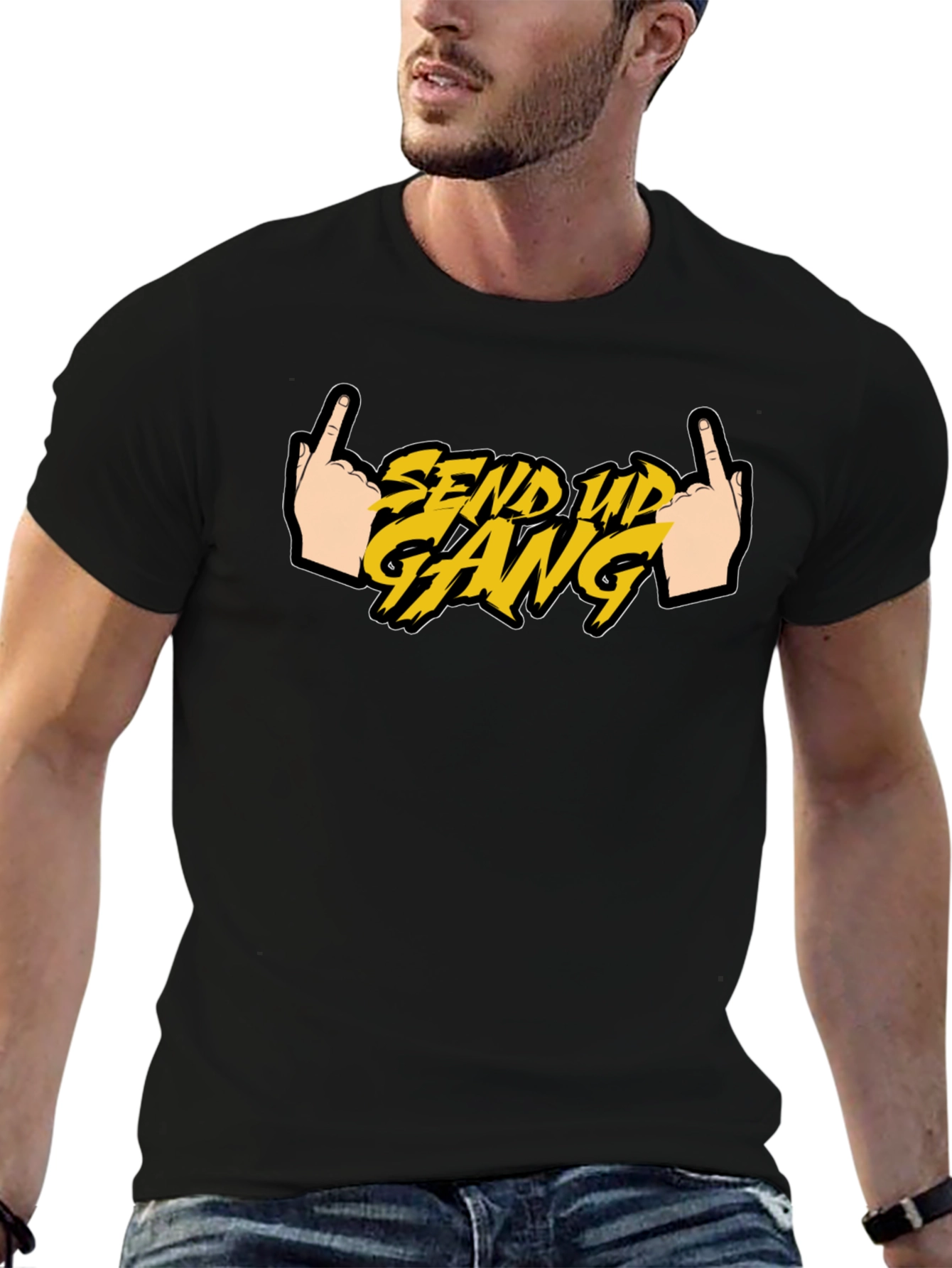 Send Up Gang Graphic Tee - Black Cotton T-Shirt