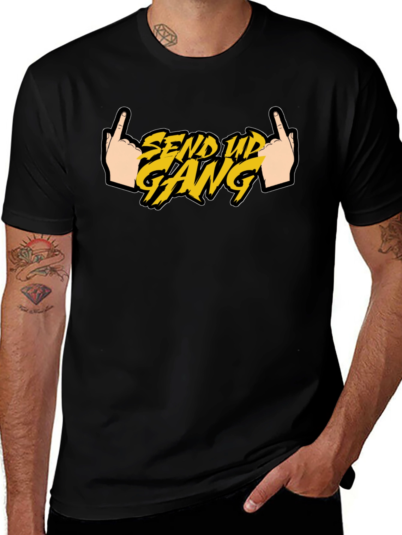 Send Up Gang Graphic Tee - Black Cotton T-Shirt