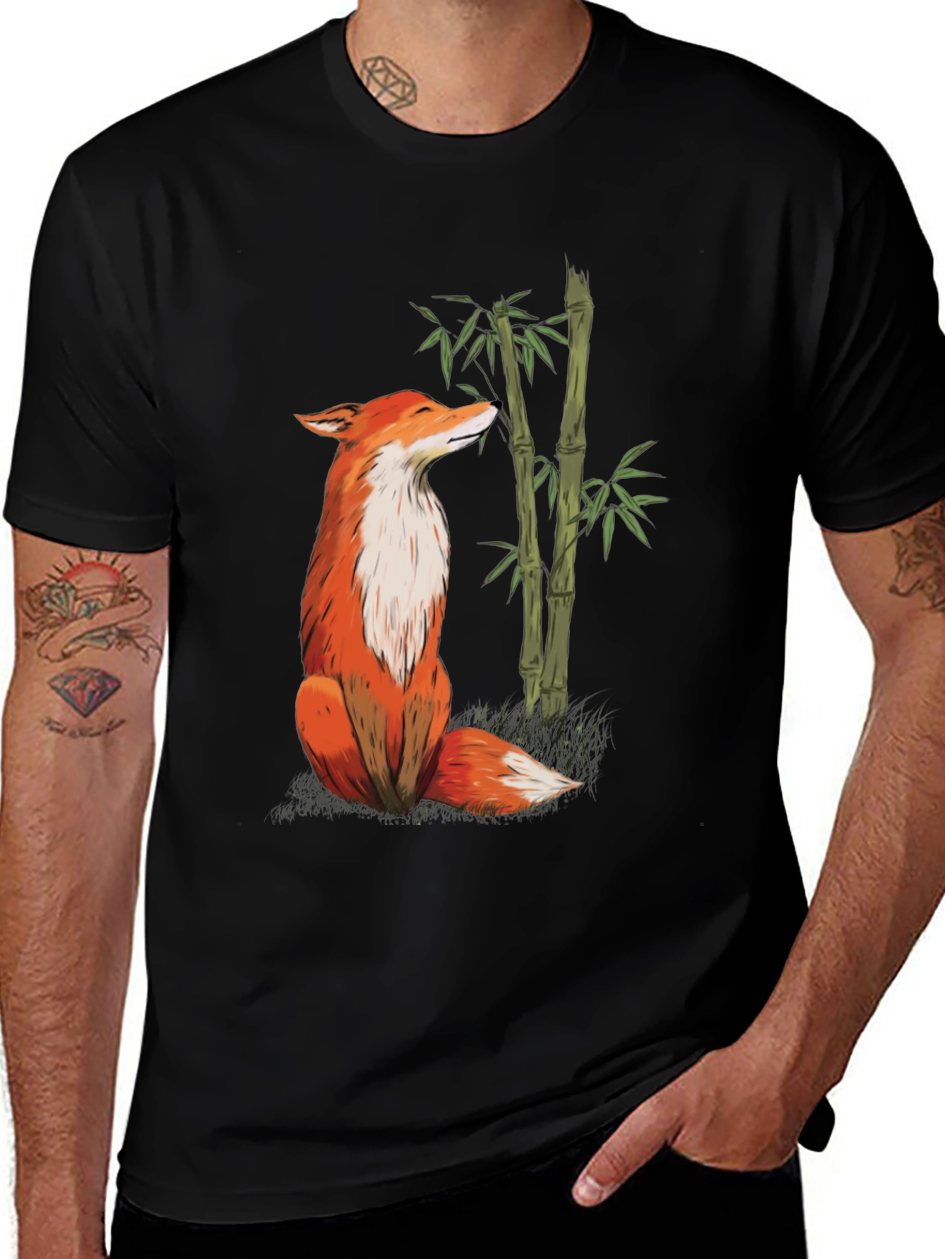Fox and Bamboo Graphic Tee - Black