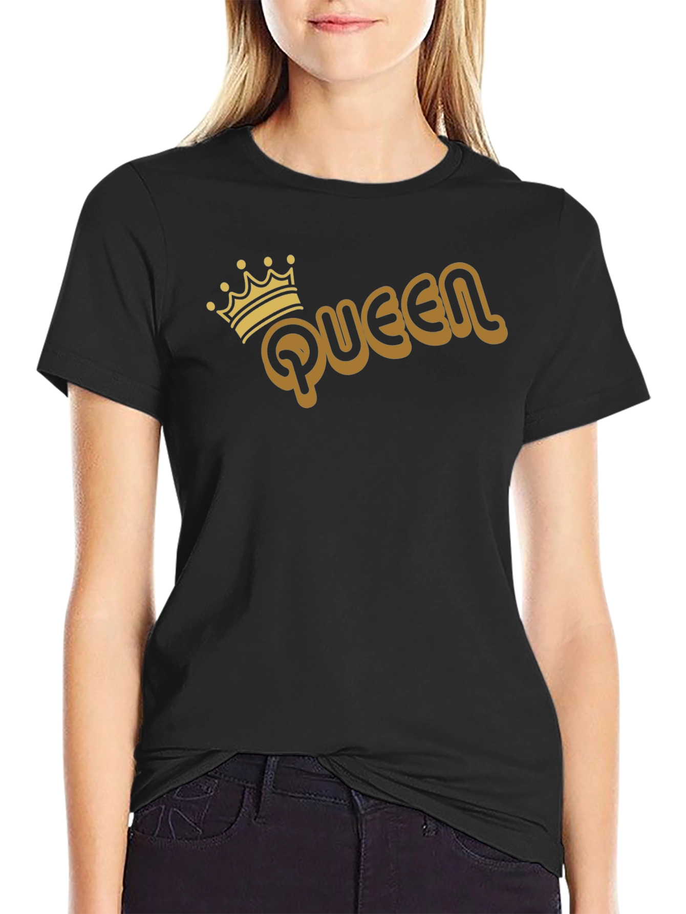Queen Graphic Tee - Gold Print on Black