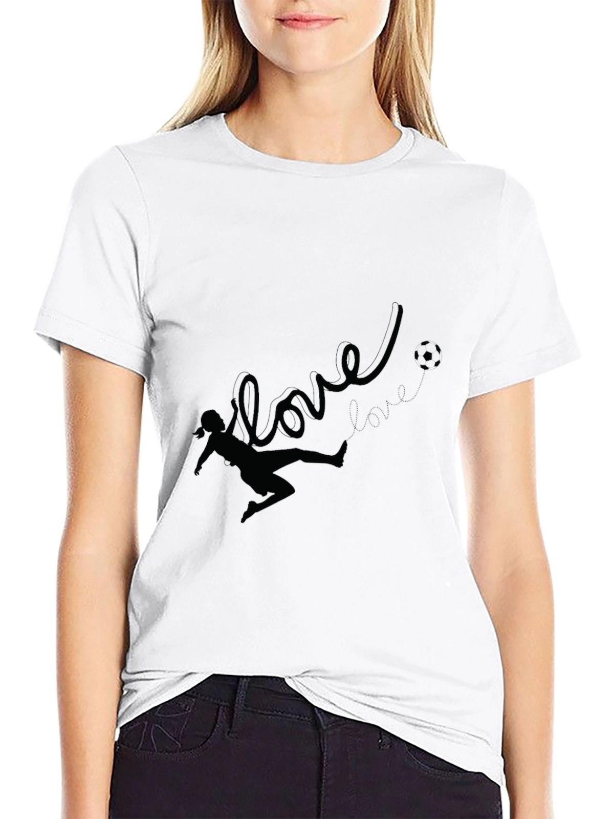 Love Soccer Black T-Shirt for Women