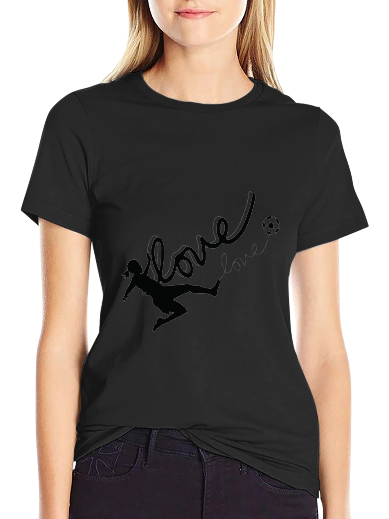 Love Soccer Black T-Shirt for Women