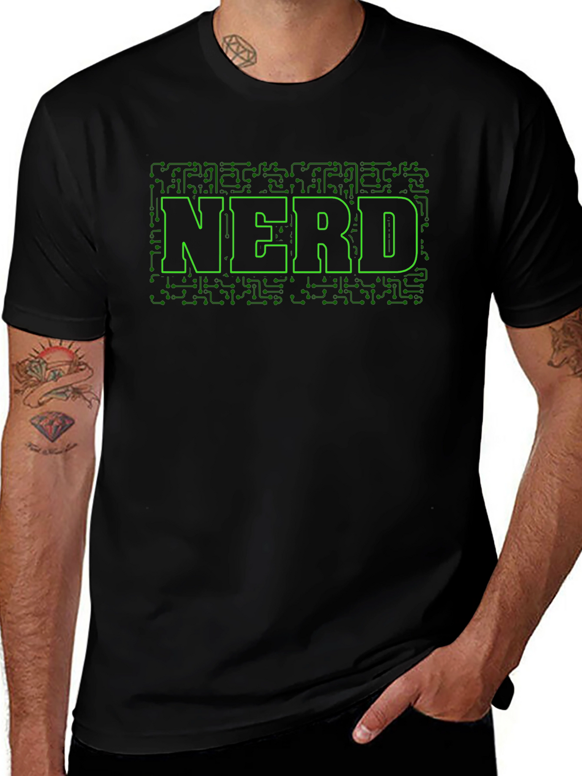 Nerd Circuit Board Graphic Tee - Black Cotton T-Shirt
