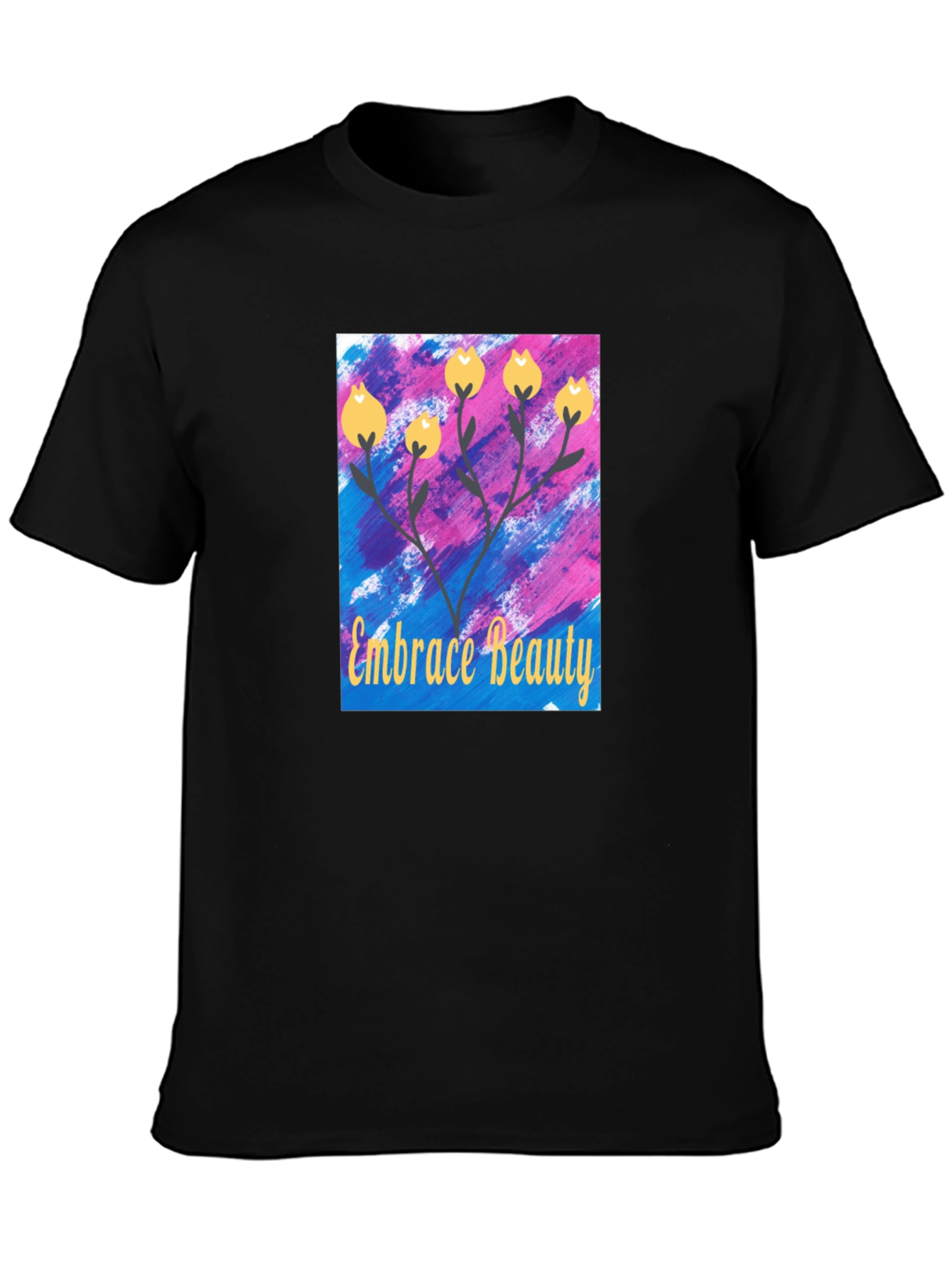 Embrace Beauty Floral Graphic Tee - Soft Black T-Shirt