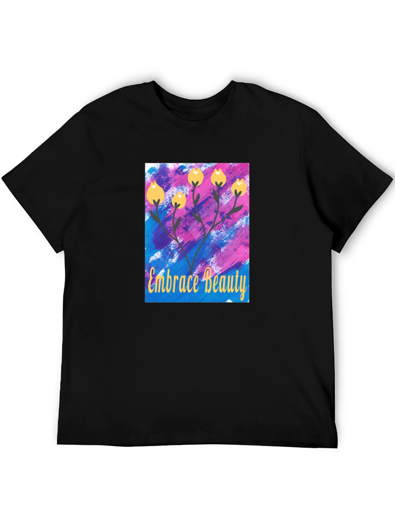 Embrace Beauty Floral Graphic Tee - Soft Black T-Shirt