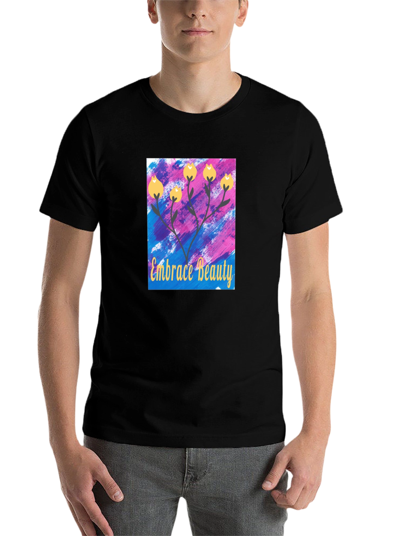 Embrace Beauty Floral Graphic Tee - Soft Black T-Shirt