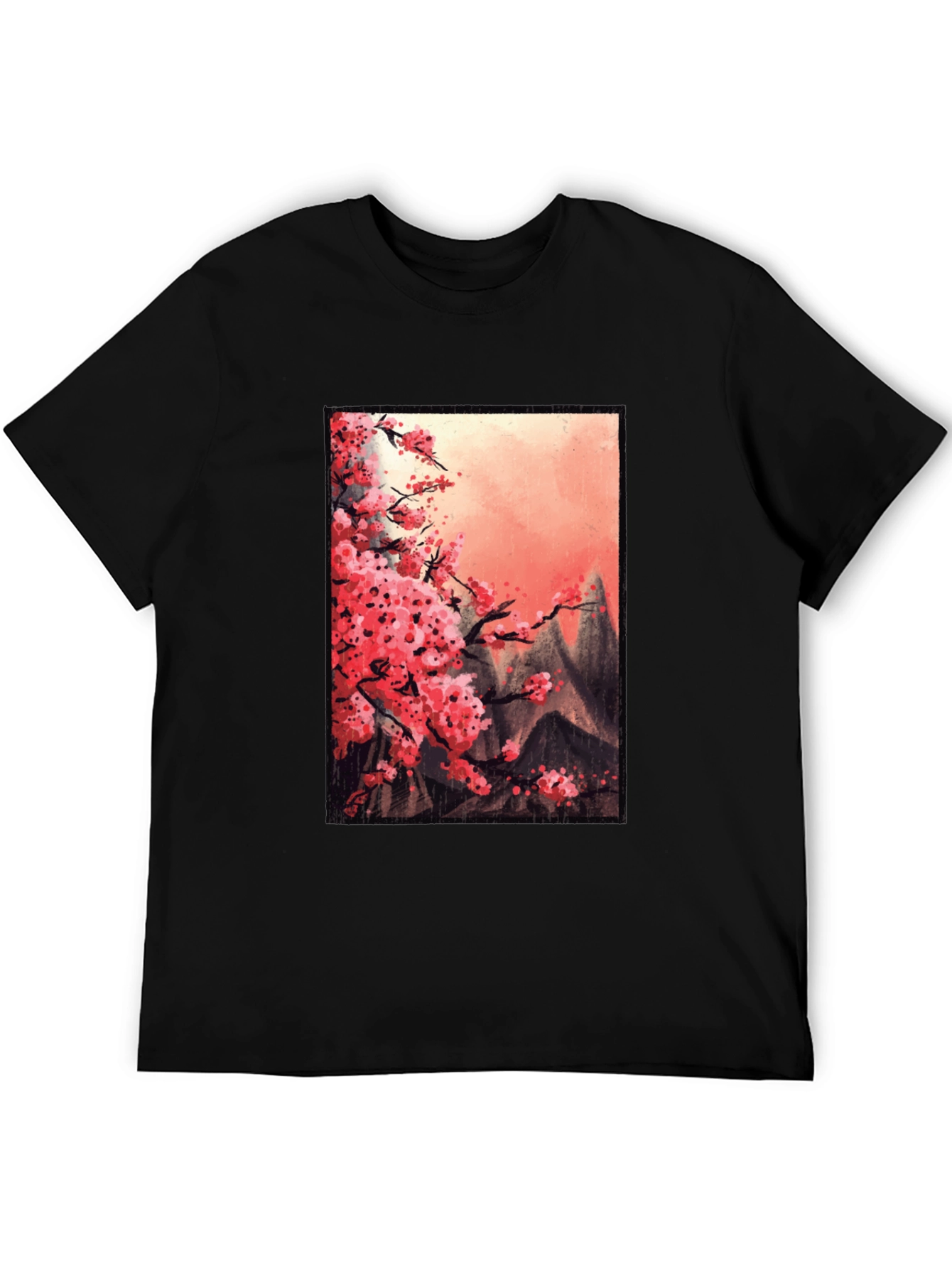 Cherry Blossom Mountain Scene Graphic Tee