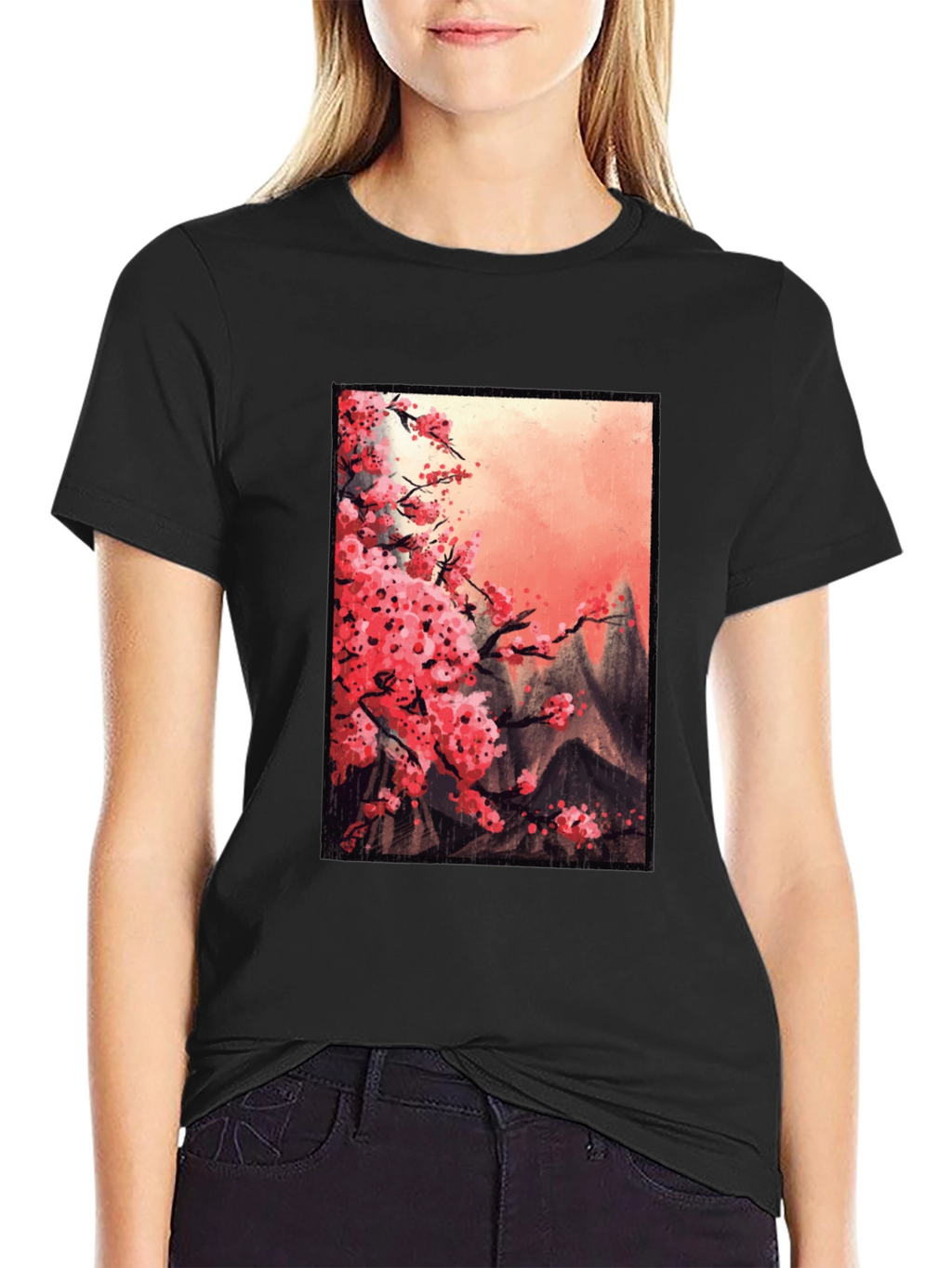 Cherry Blossom Mountain Scene Graphic Tee