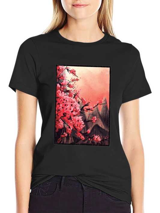 Cherry Blossom Mountain Scene Graphic Tee