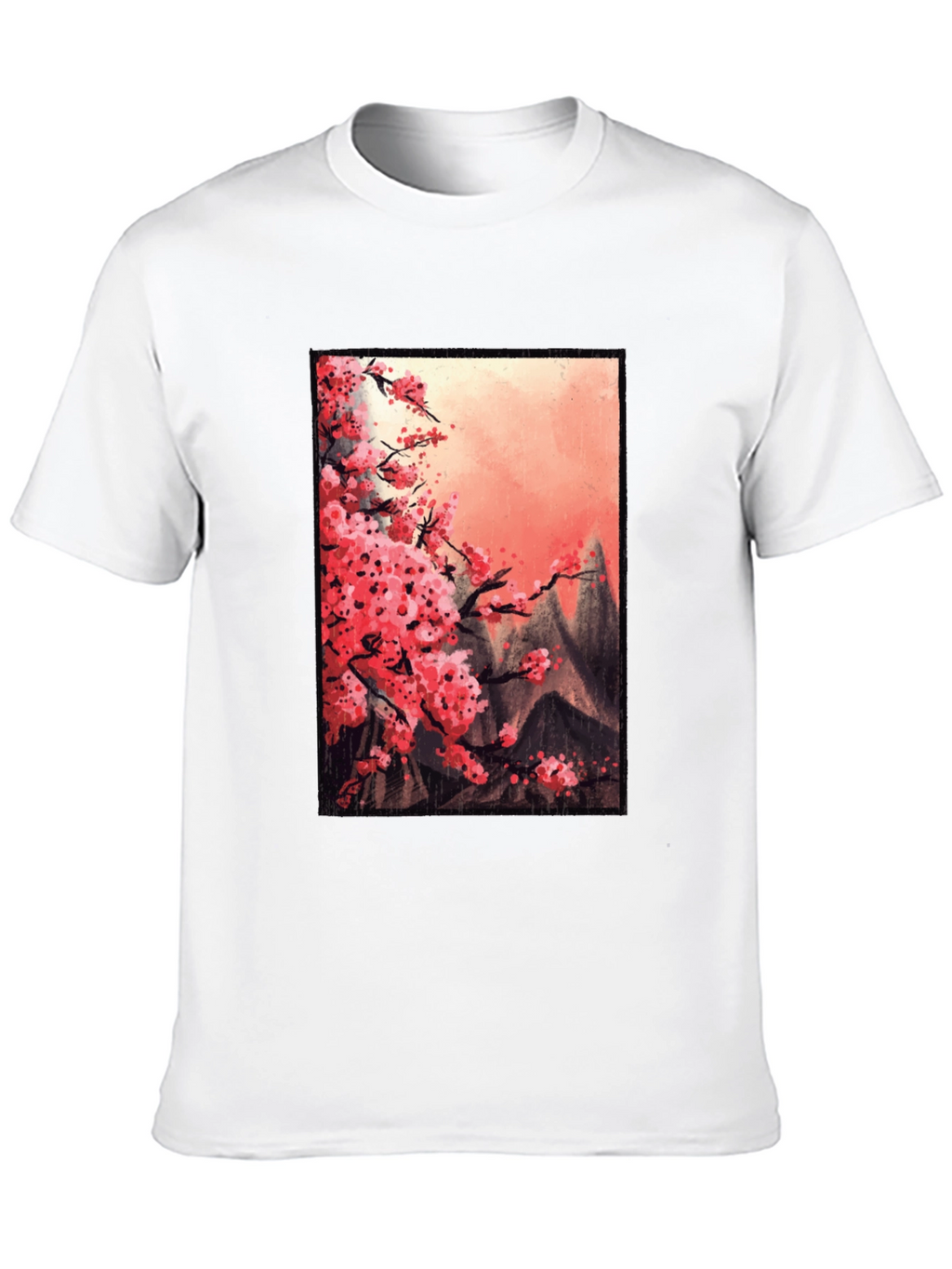 Cherry Blossom Mountain Scene Graphic Tee