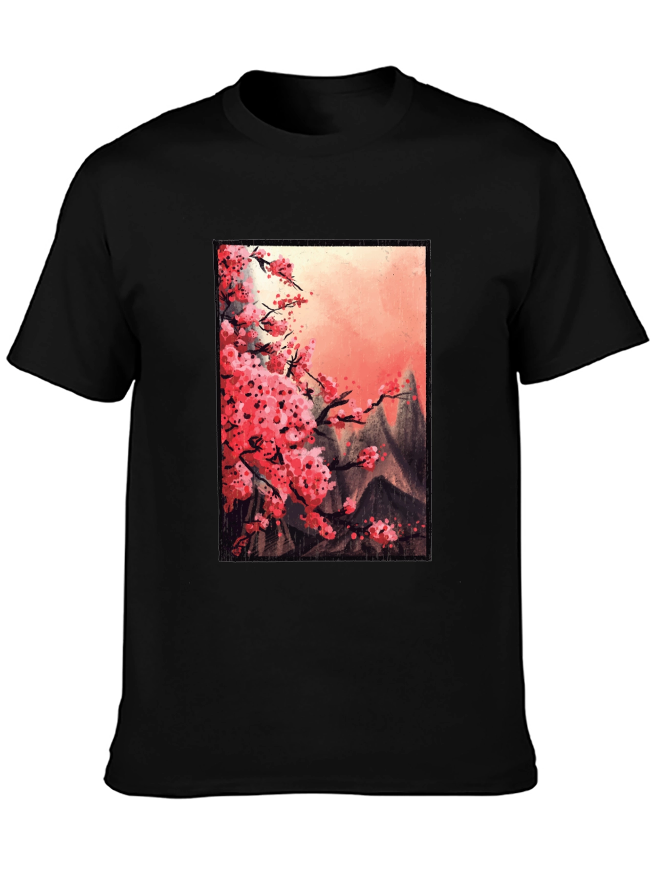 Cherry Blossom Mountain Scene Graphic Tee