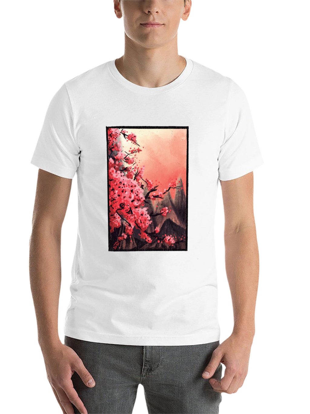 Cherry Blossom Mountain Scene Graphic Tee