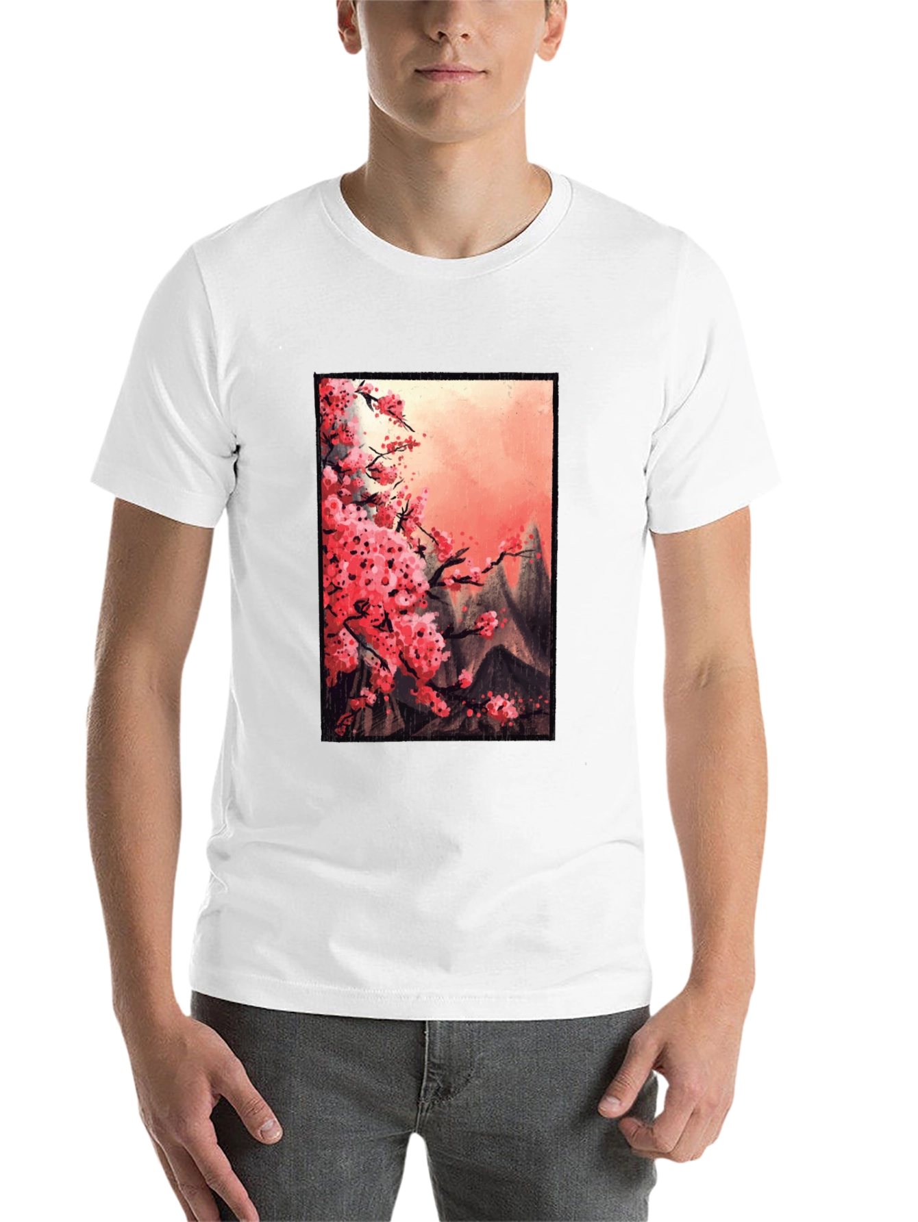 Cherry Blossom Mountain Scene Graphic Tee