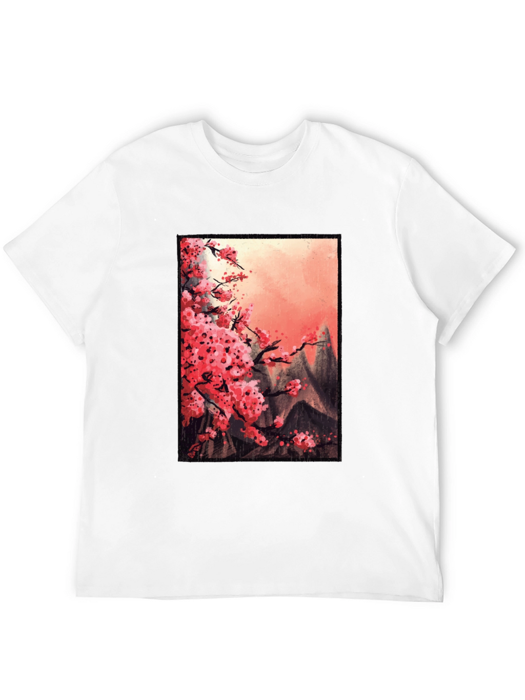 Cherry Blossom Mountain Scene Graphic Tee