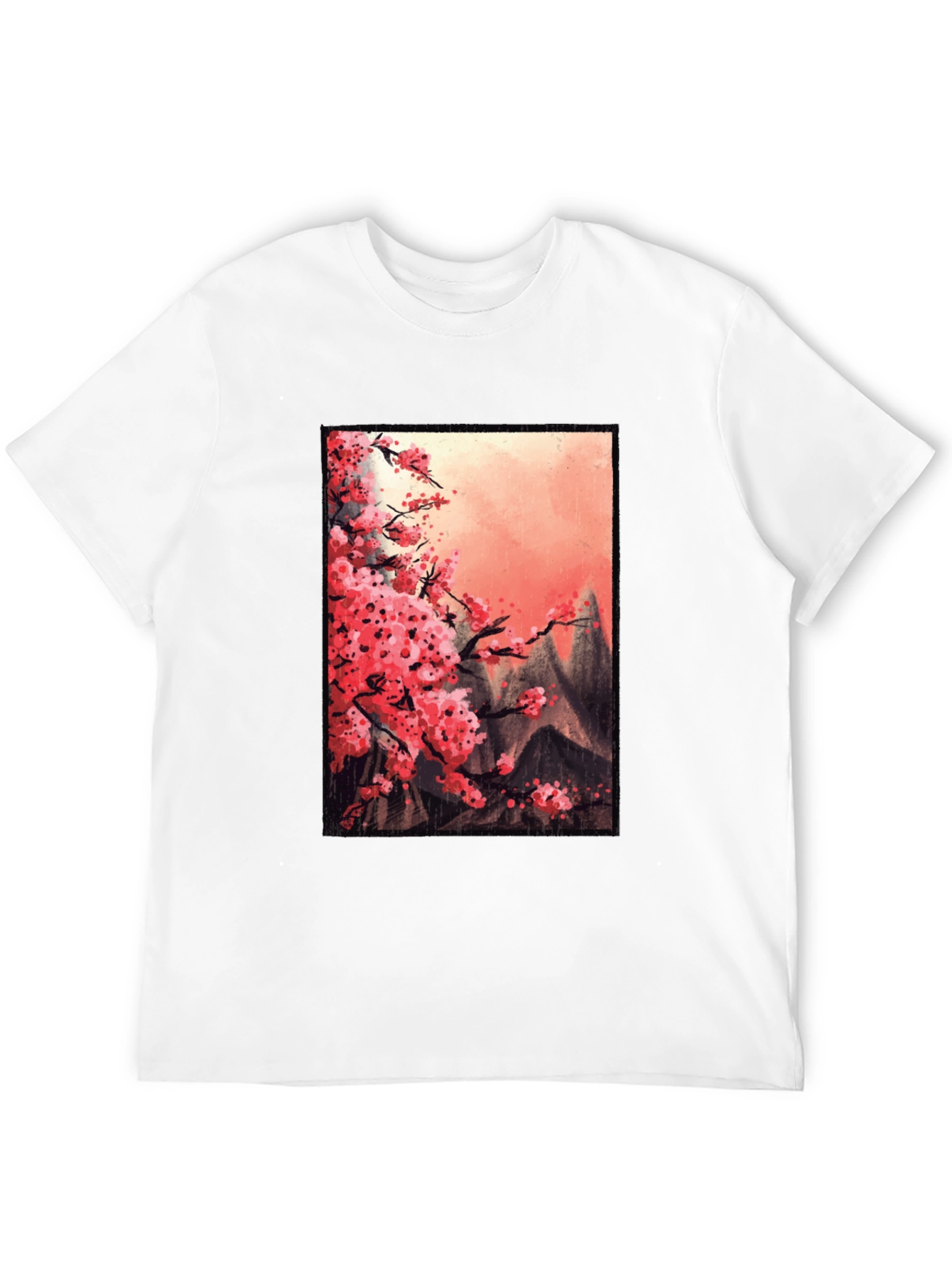 Cherry Blossom Mountain Scene Graphic Tee